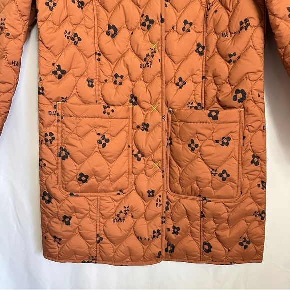 NWT Kerri Rosenthal Heart Print Winter Quilted Jacket Rust Orange Color sz L - Picture 3 of 16